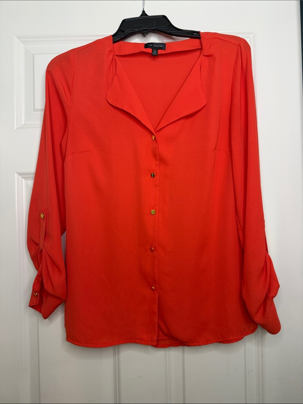 Ann Taylor Vibrant Coral-Red Button Front Blouse